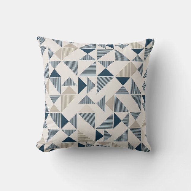 Beige Blue Geometric Shapes Kudde (Framsida)