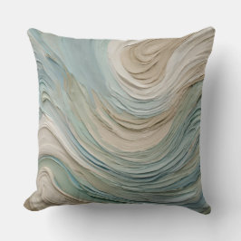 Beige Blue Grönt Abstrakt Swirl Kudde