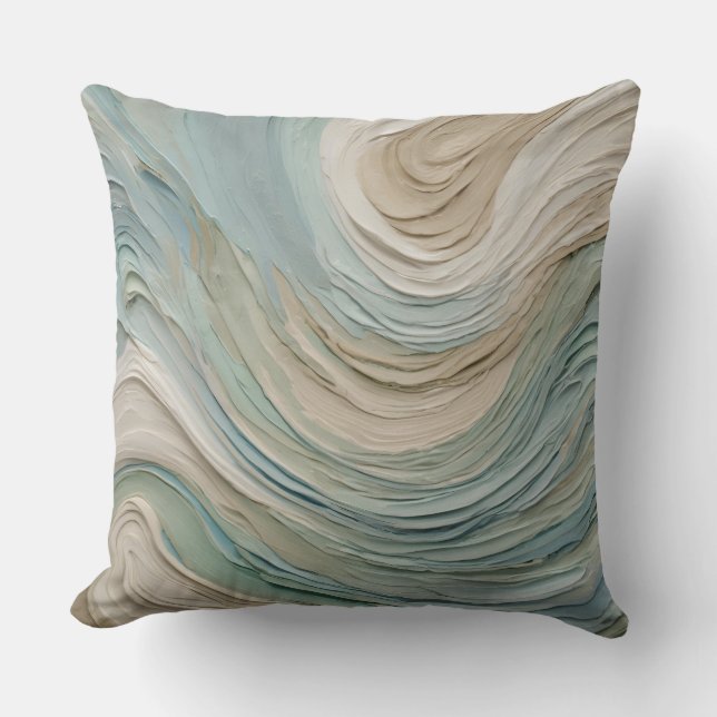 Beige Blue Grönt Abstrakt Swirl Kudde (Framsida)