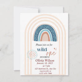 Beige Blue Simple Boho Rainbow-duschen Inbjudningar