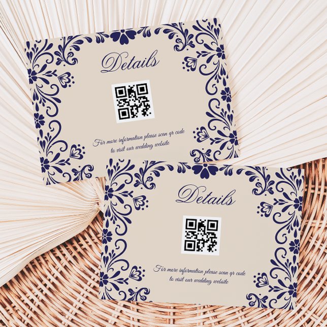 Beige Blue Wedding Qr code Details Tilläggskort (Skapare uppladdad)