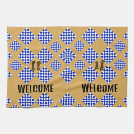 Beige Blue White Checkered Kökshandduk