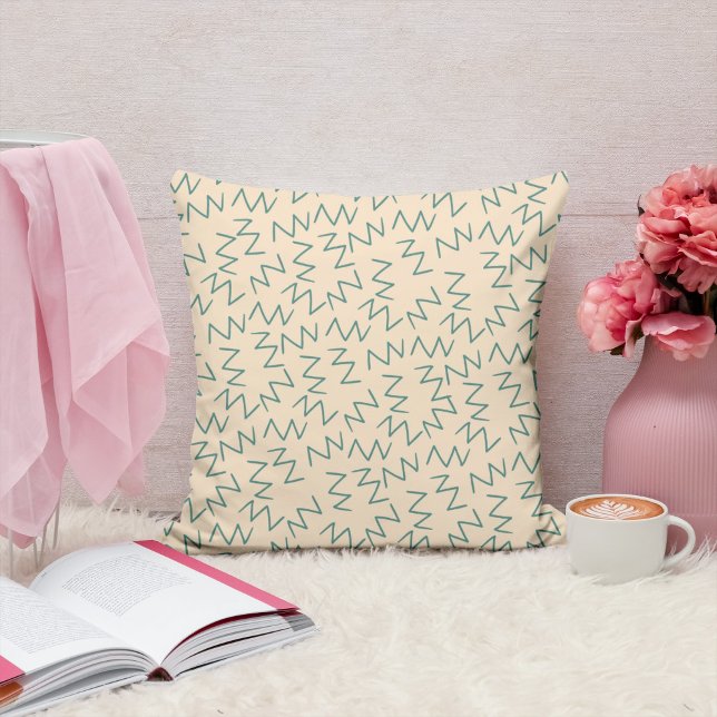 Beige Blue Zig Zag Mönster Kudde (Skapare uppladdad)