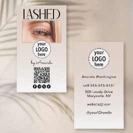 Beige Blush Lashed Logo QR Code Social Visitkort