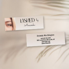 Beige Blush Lashed Minimal Script Photo Mini Visitkort
