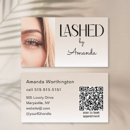 Beige Blush Lashed Minimalist Photo QR Code Visitkort
