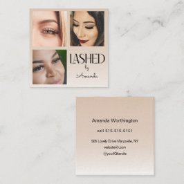 Beige Blush Lashed Minimalist Script Photo Fyrkantigt Visitkort