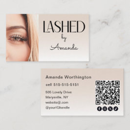 Beige Blush Ögonfransar Foto QR-kod Sociala Ikoner Visitkort