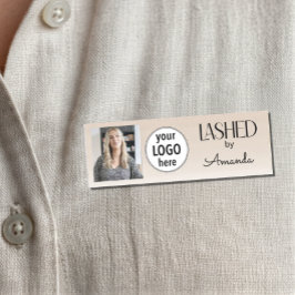 Beige Blush Öppen Minimal Logotyp Foto Namnbricka