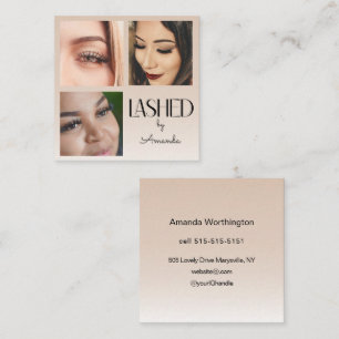 Beige Blush Öppen Minimalistisk Skript Foto Fyrkantigt Visitkort