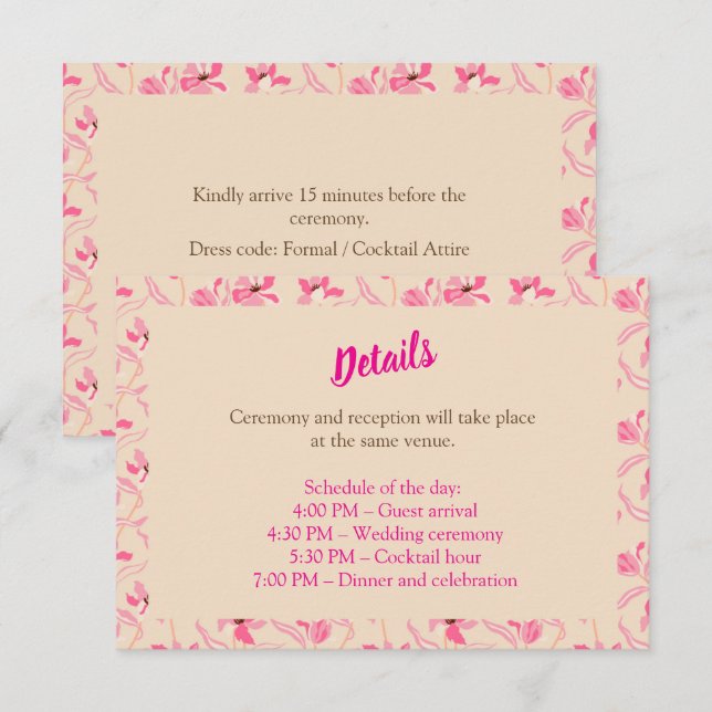 Beige & Blush Pink Floral Wedding (style 2) Tilläggskort (Fram/baksida)