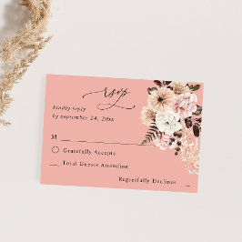 Beige & Blush Rosa Rustik ingen måltid RSVP - PK OSA Kort
