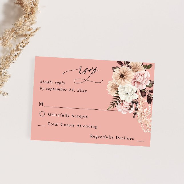 Beige & Blush Rosa Rustik ingen måltid RSVP - PK OSA Kort (Skapare uppladdad)