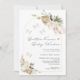 Beige Bohemian Blommigt Butterfly Kisses Baby Show Inbjudningar