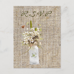 Beige bohemian burlap hippie bröllop inbjudan vykort