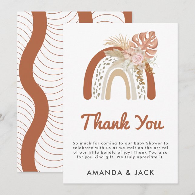 Beige Bohemian Favor Baby Shower Tack Kort (Fram/baksida)