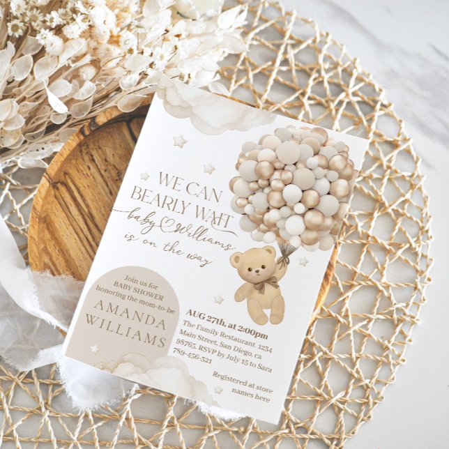 Beige Boho Bearly wait Neutralt Baby Shower Inbjudningar (Skapare uppladdad)