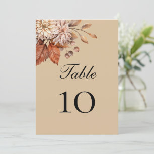 Beige Boho Blommiga Bröllops Bord Nummer Kort