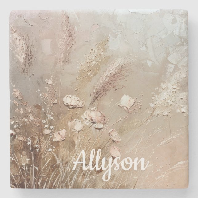 Beige  Boho Blommigt Stenunderlägg (Framsidan)