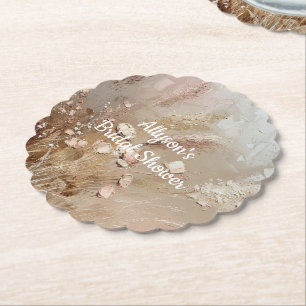 Beige Boho Blommigt Underlägg Papper
