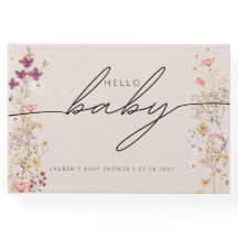 Beige Boho Chic WildblommBaby Shower Guest Bok