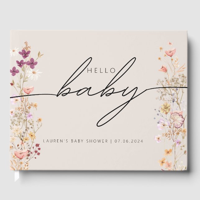Beige Boho Chic WildblommBaby Shower Guest Bok (Framsida)