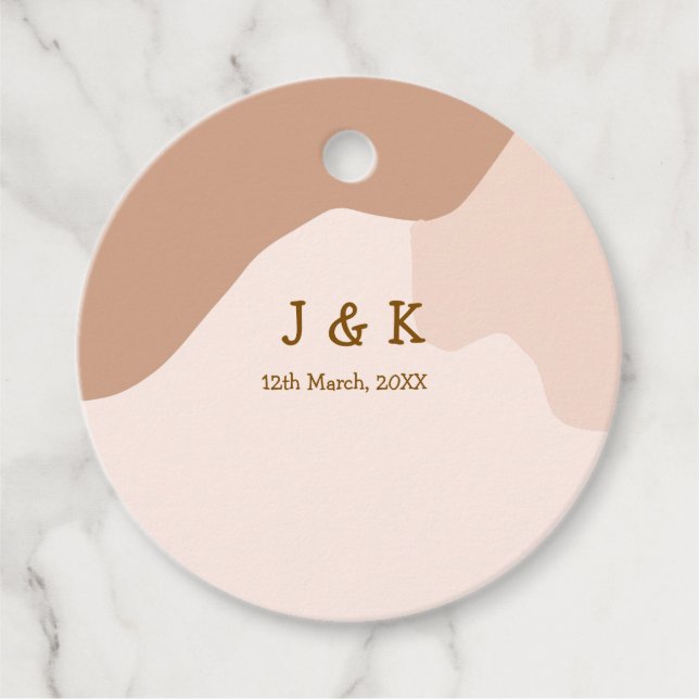 Beige boho curvy orange bröllop namn gåvor etiketter (Framsida)