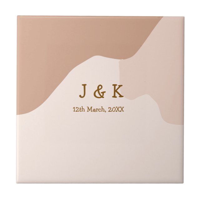 Beige boho curvy orange wedding name date kakelplatta (Framsidan)