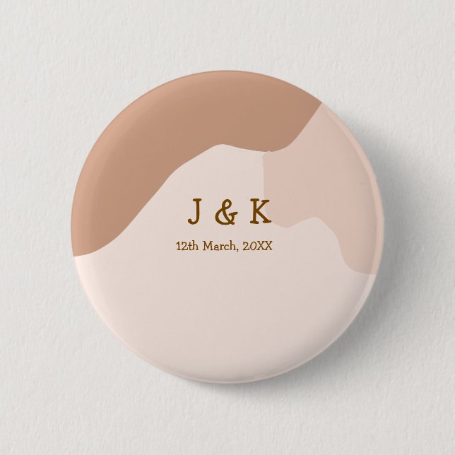 Beige boho curvy orange wedding name date knapp (Framsida)