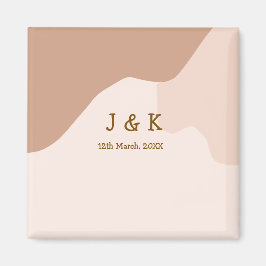 Beige boho curvy orange wedding name date magnet