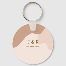 Beige boho curvy orange wedding name date nyckelring