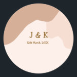 Beige boho curvy orange wedding name date runt klistermärke<br><div class="desc">design</div>