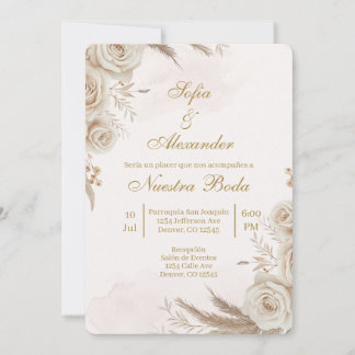 Beige Boho floral Spanish Wedding Invitation Inbjudningar