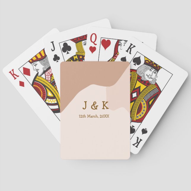 Beige boho kurvig orange bröllop namn datum casinokort (Baksidan)