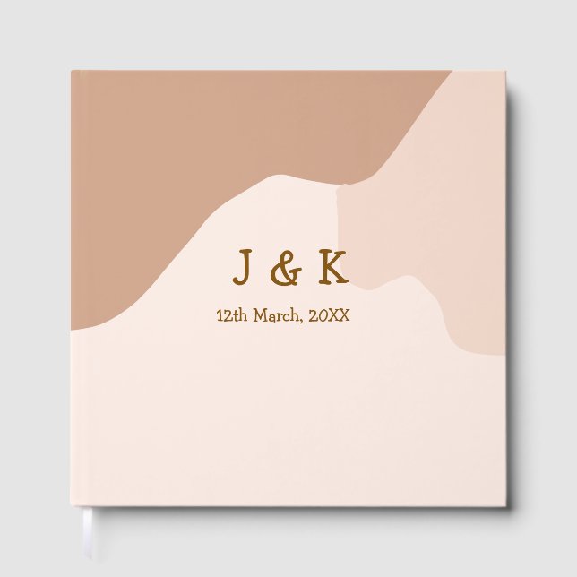 Beige boho kurvig orange bröllop namn datum gästböcker (Framsida)