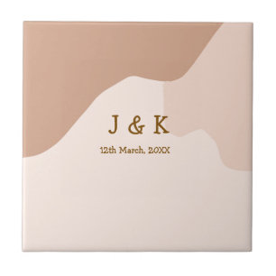 Beige boho kurvig orange bröllop namn datum kakelplatta