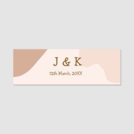 Beige boho kurvig orange bröllop namn datum namnbricka