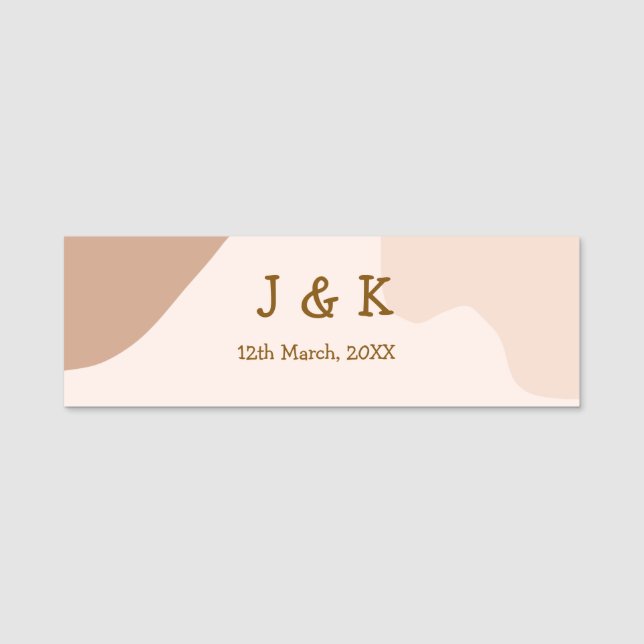 Beige boho kurvig orange bröllop namn datum namnbricka (Framsida)