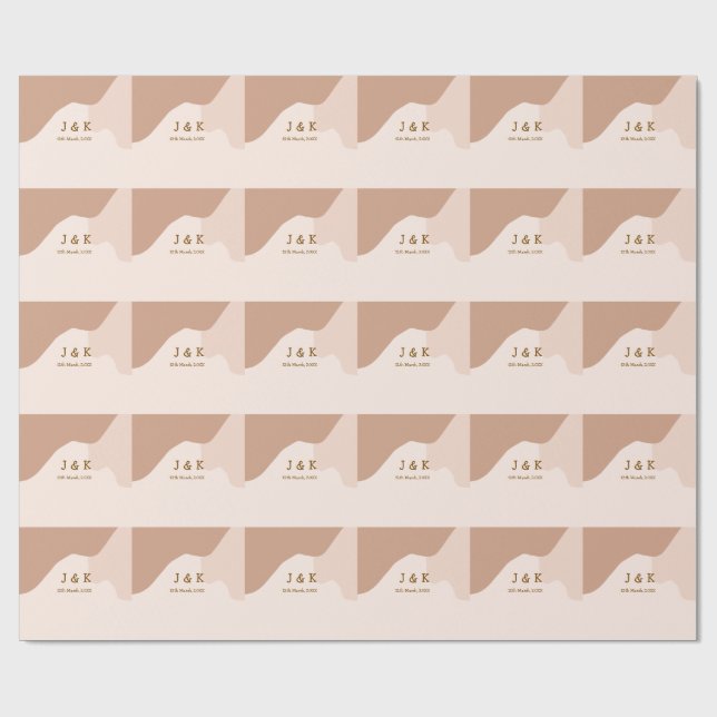 Beige boho kurvig orange bröllop namn datum presentpapper (Platt)