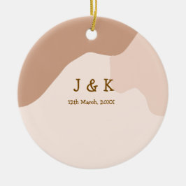 Beige boho kurvig orange bröllopsnamn datum julgransprydnad keramik