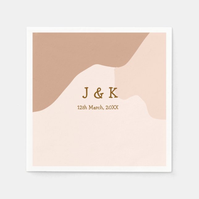 Beige boho kurvig orange bröllopsnamn datum pappersservett (Framsidan)
