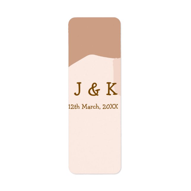 Beige boho kurvig orange bröllopsnamn datum returadress etikett (Framsidan)