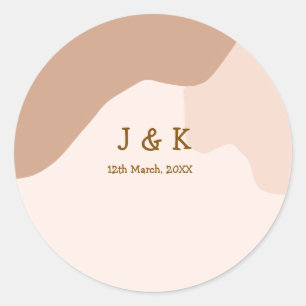 Beige boho kurvig orange bröllopsnamn datum runt klistermärke