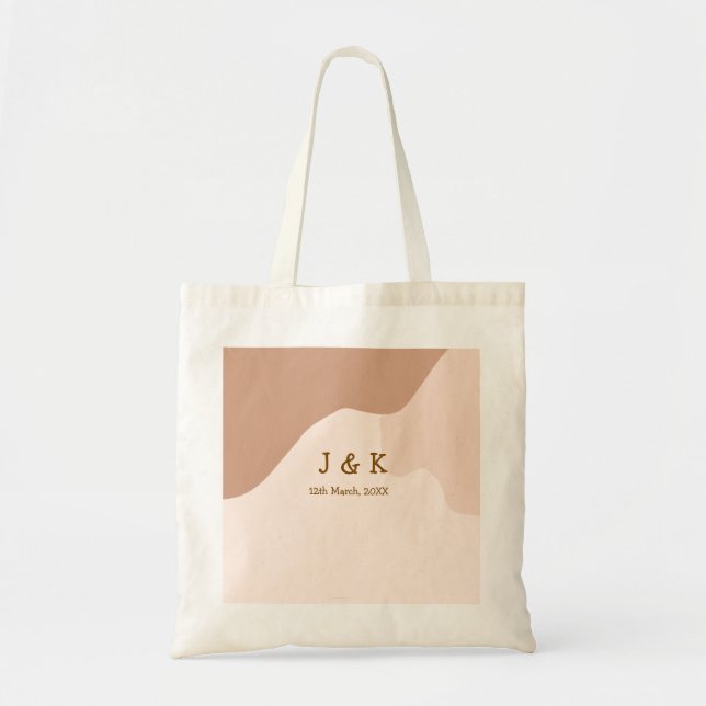 Beige boho kurvig orange bröllopsnamn datum tygkasse (Framsidan)
