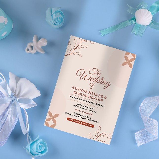 Beige Boho Minimalistisk bröllopsinbjudan Inbjudningar (Skapare uppladdad)