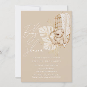 Beige Boho Nalle Neutralt Baby Shower Inbjudningar