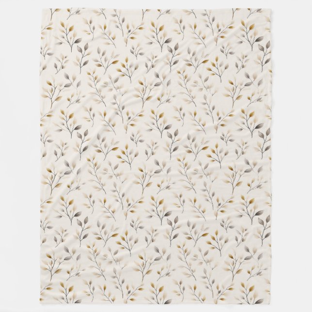 Beige Boho Neutral Botanisk Krämbladsmönster Fleecefilt (Framsidan)
