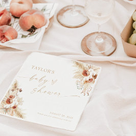 Beige Boho Pampas Grass Baby Shower Pappersservett