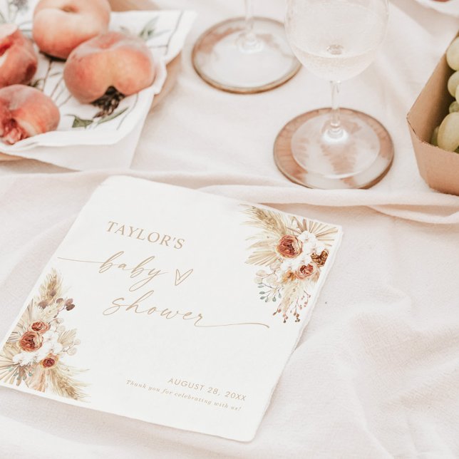Beige Boho Pampas Grass Baby Shower Pappersservett (Skapare uppladdad)