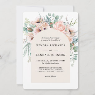 Beige Boho Poppies och Greenery Bröllop Inbjudningar